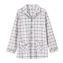 Middle-aged one-piece mens pajamas top summer thin cotton long-sleeved mens pajamas cardigan top