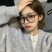 Self-retaining plain artifact Korean retro BAO WEN flat mirror female radiation protection eye thin brown glasses frame