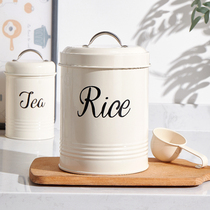 Powder Yan European style rural wind sealed Iron rice bucket 5kg moisture-proof good delivery rice spoon round small rice storage bucket 2 5kg