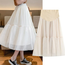  Maternity mesh skirt autumn new trendy mother belly-supporting long skirt pleated cake skirt mid-length super fairy