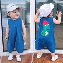 Beelele Baby Boy Conjoined Clothes Baby Summer Clothing Summer Thin boy Modale back with pants shorts