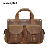 Crazy Horse Leather Handmade Mens Bag Shoulder Bag Vintage Head Cowhide shoulder bag Computer Hand bag Leather Male Briefcase