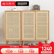 Visha Japanese-style full solid wood double-door rattan shoe cabinet Imported oak simple modern bedroom storage foyer entrance cabinet