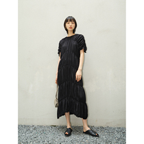  MRS Studios Japan imported triacetic acid temperament wrinkled design sense thin top dress black