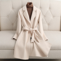 Double-sided cashmere coat womens long 2021 autumn and winter European products high-end small Australian wool wool woolen woolen coat