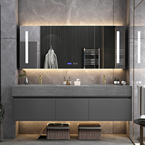 Rock board integrated double basin bathroom cabinet combination Intelligent light luxury modern simple face wash basin bathroom sink