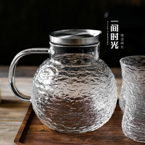 Japanese hammer pattern cold water jug Glass cold water jug Household large capacity juice jug High temperature explosion-proof water cup set