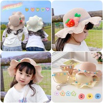 Girls straw hat summer Korean childrens Princess lace sun hat summer sunscreen big eaves beach hat fishermans hat