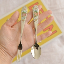 South Korea imported SMF English rose bouquet 304 stainless steel coffee spoon mixing spoon solid fruit fork cake fork