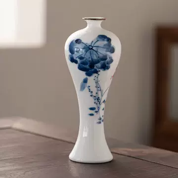景德镇花瓶陶瓷毛绘荷花青花新中式-景德镇花瓶陶瓷毛绘荷花青花新中式