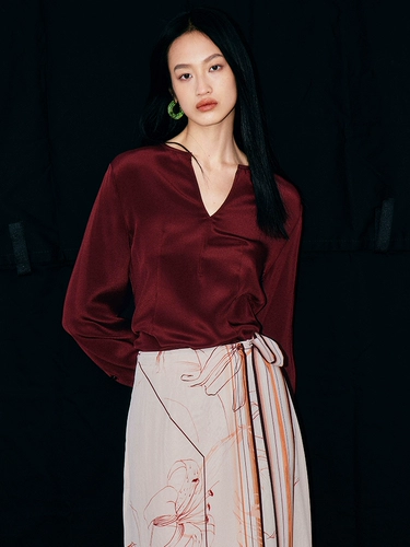 Fengjia Zhaizhong богатая и роскошная шелковая шелковая рубашка 30 мм бордового цвета с юбкой на бретелях LT0420