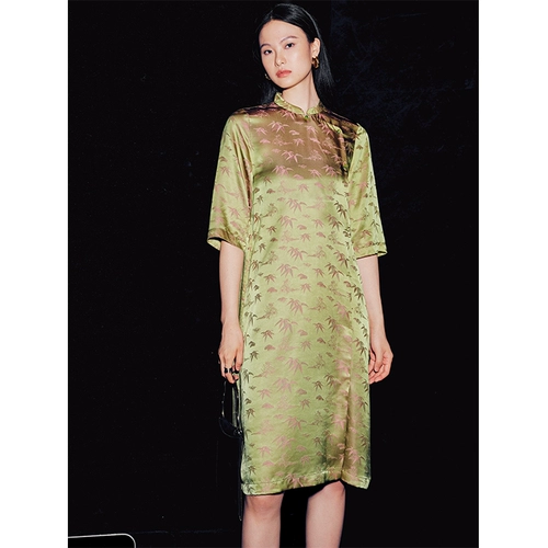 Шелковое двусторонное двухцветное платье с коротким рукавом, китайский стиль, короткий рукав