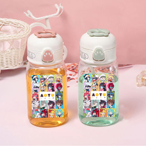 Rugged world plastic mug straw handheld water glass transparent print cartoon perimeter set for new