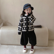  Girls knitted jacket 2021 new spring and autumn Western style childrens net red fashionable autumn top autumn sweater cardigan
