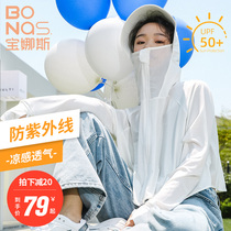Baonas sunscreen clothes womens 2021 new summer anti-uv breathable ice silk long-sleeved thin clothing jacket blouse