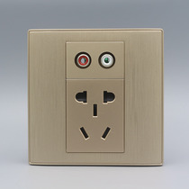Type 86 Wire Drawing Gold Five Holes Power Supply With Audio Socket AV Lotus Red White Audio Panel Power Wall Panel