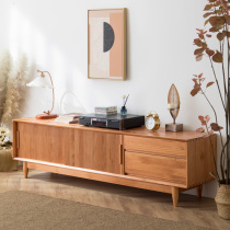 Nordic TV cabinet Modern simple combination background wall cabinet Small apartment Japanese light luxury living room Pure solid wood floor cabinet