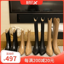 2021 new pointed western cowboy boots womens retro mid-barrel v-mouth boots high-knee long-barrel knight boots high-barrel