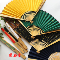 5 9-inch jade bamboo fan color rice paper folding fan Red Yellow Blue Black fan play folding fan Chinese style