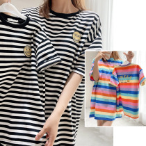 Rainbow dress for children Cartoon Short Sleeves T-shirt Dress Girl Pure Cotton Striped With Undershirt Lady Skirt