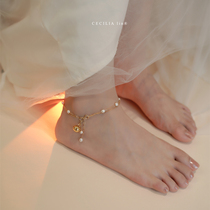 Sai Lian French light luxury ins double-layer anklet 14K gold beads natural luster Pearl temperament does not fade
