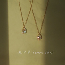Korean water drop square necklace Light luxury niche temperament clavicle chain design sense ins cold wind 2021 female