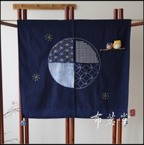  Cloth Mingtang cotton half curtain thorn embroidery three-dimensional owl Japanese-style door curtain and wind curtain width 85 length 75CM