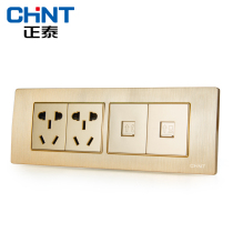 New product CHINT 118 switch socket NEW5D brushed gold embedded steel frame four-position two-plug telephone computer socket