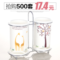  Chopstick tube Ceramic double-tube chopstick cage drain creative chopstick basket Korean kitchen chopstick spoon storage rack Household