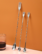 4186 Long Handle Mixer Bar Cocktail Cocktail Coffee Milk Tea Double Head Spoon Bar Spoon Bar Fork 304 Stainless Steel