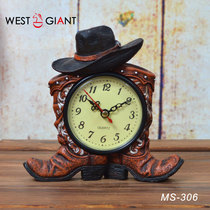 Western Giants Double Boots Hand Clock Handmade Custom Resin Alarm Clock Home Bar Ornaments