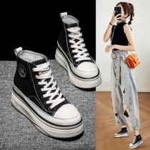 Hong Kong thick-bottomed muffin 2021 popular plus velvet high-top shoes Korean fashion casual autumn and winter womens shoes tide