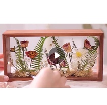 Yue that floral three-dimensional solid wood hollow double-sided glass photo frame Dried flowers eternal life diy photo frame Tanabata gift wedding