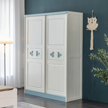 All solid wood childrens wardrobe sliding door girl powder 2 door wardrobe boy youth sliding door Nordic simple cabinet