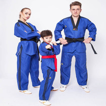 Taekwondo clothing Road clothing big grid fabric blue color cotton Hall custom embroidery printing training