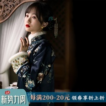  Jincheng flower full 丨 Autumn and winter models imitate Late Qing antique Ruyi lapel embroidery flowers traditional flat-cut womens cheongsam improved long-sleeved clothes