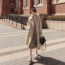 MAJE KARA Lamb Coat Womens long winter fur integrated high-end fashion waist warm coat