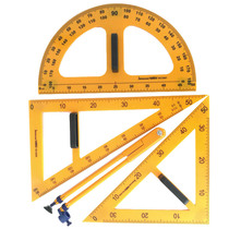 Large triangle board Wood solid wood compasses plastic protractor wooden four-piece set mathematics teaching aids teaching props