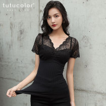 Shaping body with chest pad one-piece split body molding top lace short sleeve waist thin upper body tight belly