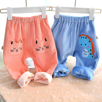 Baby big pp pants plus velvet high waist integrated velvet thick loose open stall male and female baby Haren pants to keep warm winter