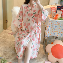  Japanese night dress Womens summer cotton gauze half-sleeved loose nightgown Japanese kimono thin plus size bathrobe womens pajamas