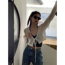 Red Peoples Pavilion sunscreen cardiovert womens thin section Summer Half a small hood Shoulder Jacket External Hitch Hollowed-out Knitwear Jacket