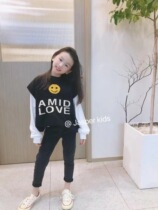 Now Pola Korean childrens clothing 2021 autumn and winter New smiley boy girl letter vest parent-child knitted vest