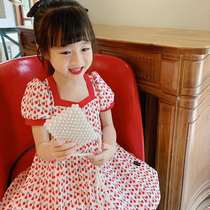  Girls fruit cherry dress 2021 new childrens clothing childrens lace collar baby net red summer princess skirt beauty