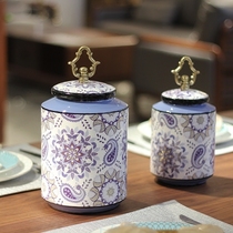 Light luxury American ceramic storage tank with lid ornaments sample room soft ins kaleidoscope storage decorative jar