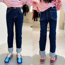 MIKA 2021 Autumn New Korean version of the big girl letter waist curl jeans pencil pants