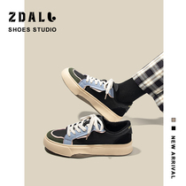 Zhou DaLi black plus velvet board shoes womens autumn and winter New thick-soled two cotton wild canvas shoes ins tide
