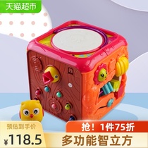  Baby fun multi-function six-sided drum music hand drum baby educational toy 0-3 years old 1 box of woodpecker six-one gift