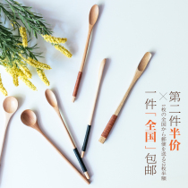Rusu life long handle ice cream honey dessert spoon coffee stirring small wood spoon ZAKKA wind creative tableware