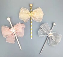 (Straw bow bow) insert Fairy stick cake decoration insert butterfly flower star insert female treasure goddess